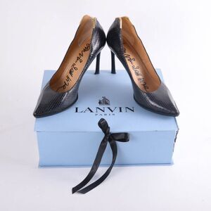 Lanvin Black Snakeskin Brass Pointed Toe Pump 41